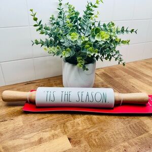 Rae Dunn Christmas ‘Tis The Season Ceramic Rolling Pin with Wooden Handles